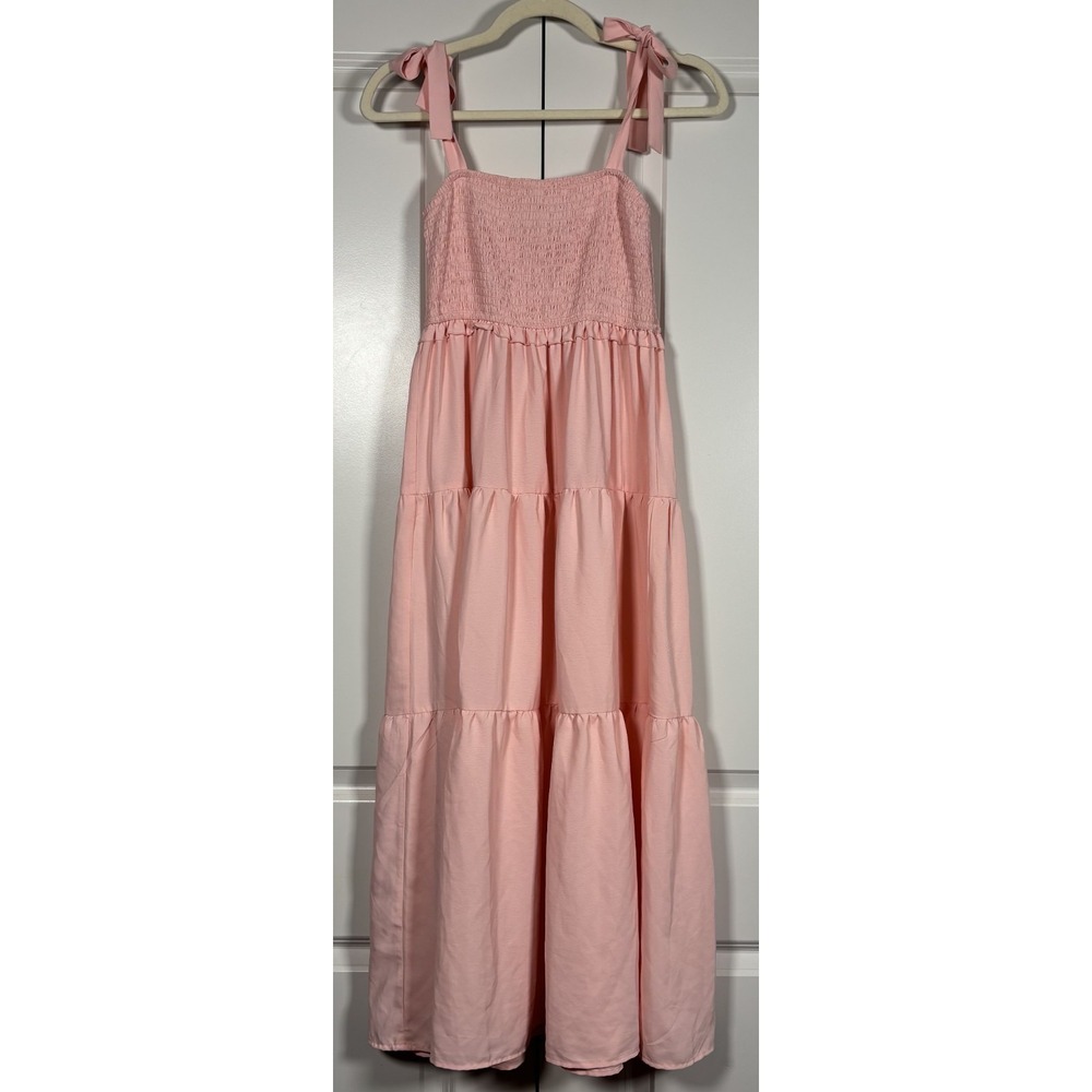 Miami Womens Smocked Maxi Dress Peach Pink Sleeveless Tiered Boho Beach Y2K M
